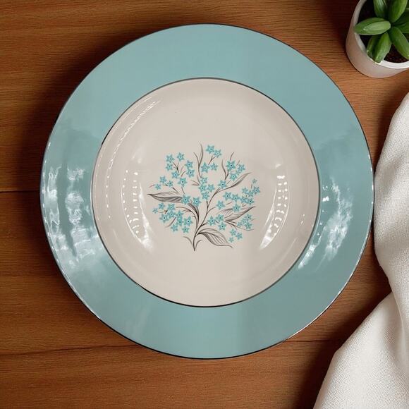 Sevron Powder Blue Lace 10” Dinner Plate Platinum Trim 1950's Mid Century Dining - Picture 1 of 6